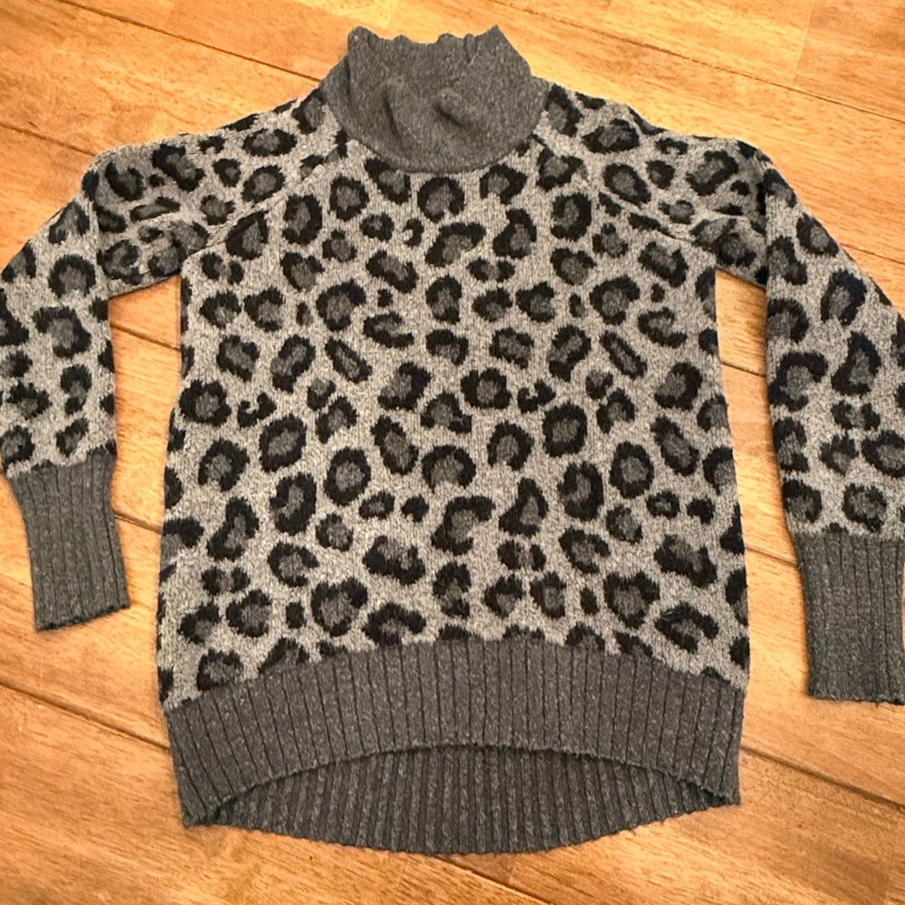 Cynthia Rowley Charcoal Leopard Turtleneck Sweater